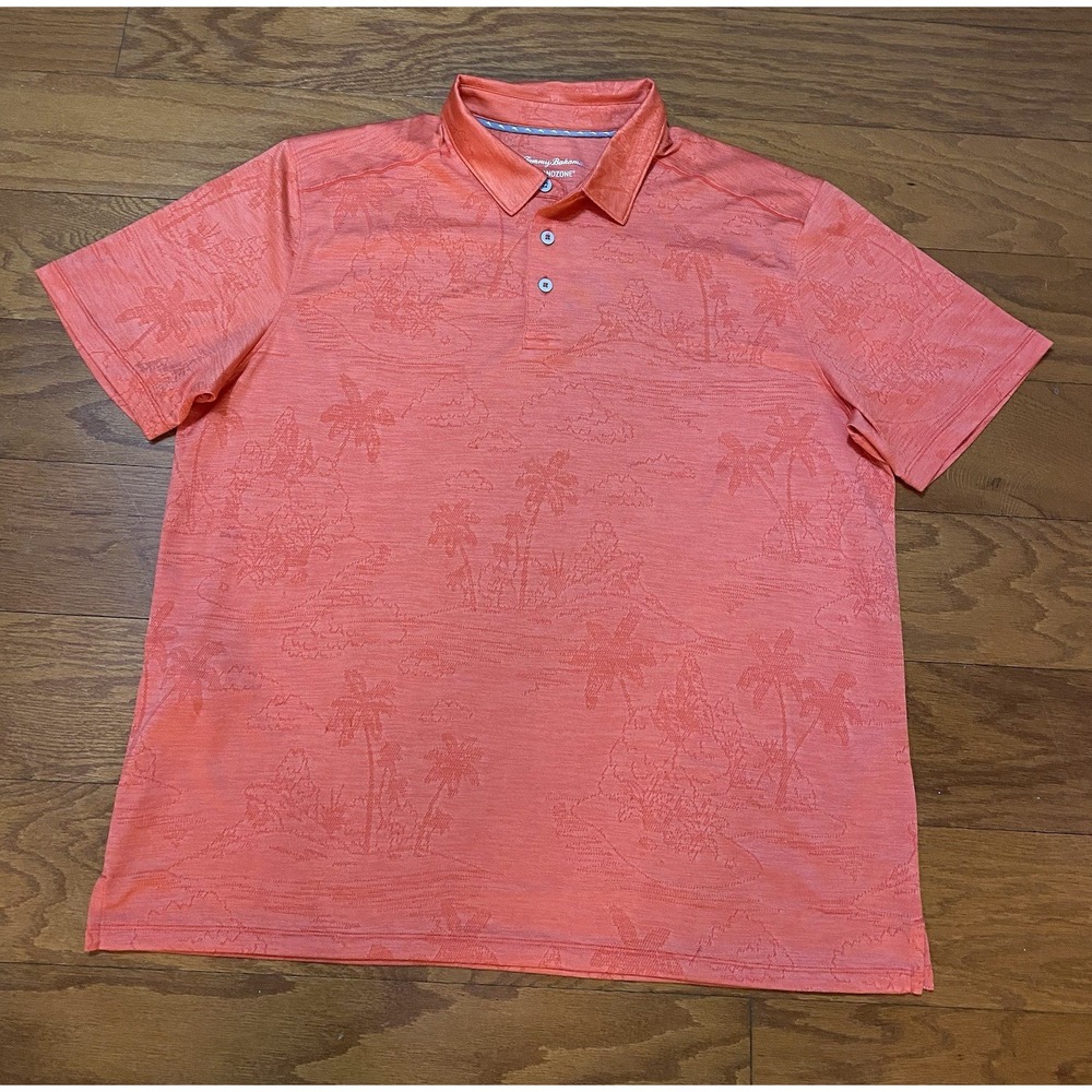 Tommy Bahama IslandZone Polo Shirt‎ Mens XL Coral Floral Red Performance Golf